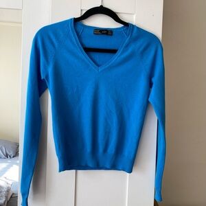Zara Women's Jumper Blue Cotton with Nylon V-Neck Pullover Small